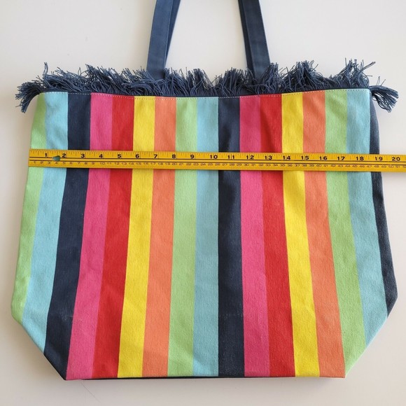 SHIRALEAH Rainbow Striped Print Canvas TOTE SHOULDER Shopper bag - Picture 5 of 6